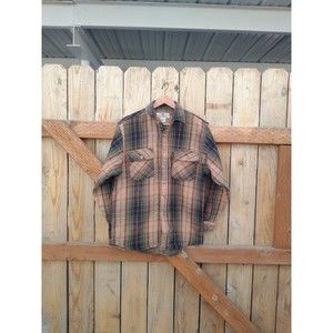 MOOSE CREEK MEN'S SHIRT Medium Thick Heavy Flannel Green and Tan 100% Cotton